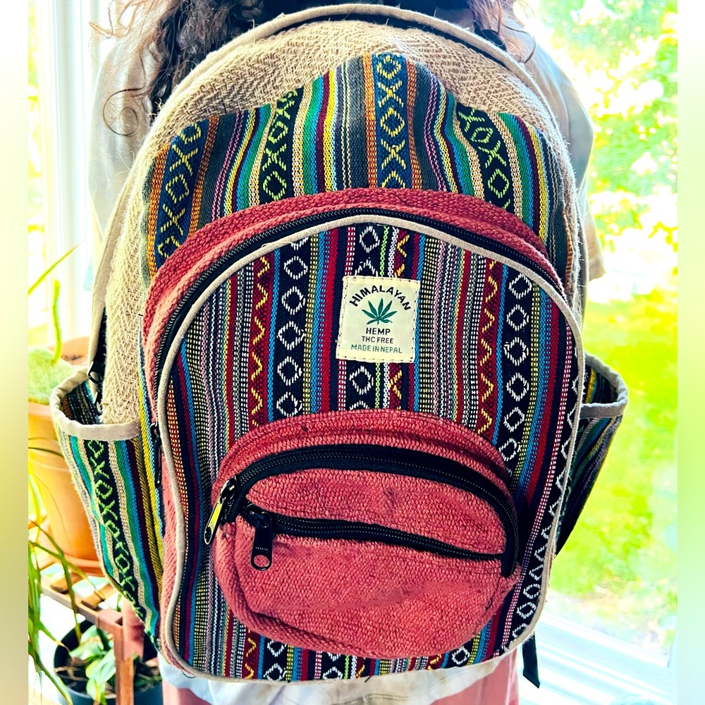 Unisex Pure Himalayan Hemp Backpack with Laptop Compartment and multiple pockets
